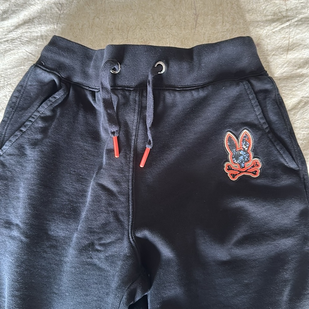 Psycho Bunny sweatpants, Kids M, black/neon logo